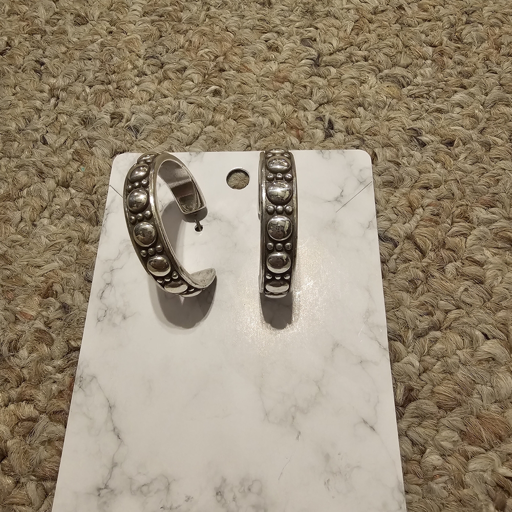 Brighton Silver Pearl Embellished Hoop Earrings -Two Pairs Like New!